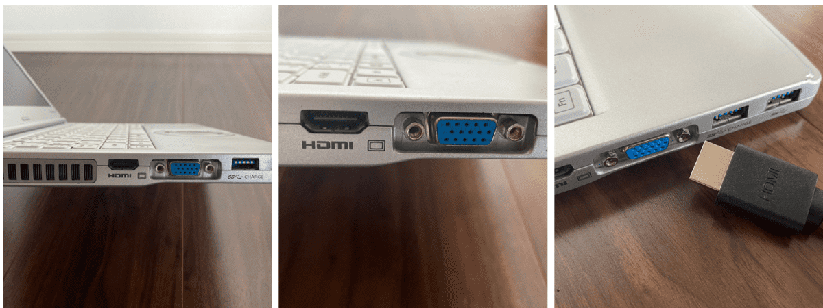 モニタ接続ができるHDMI、VGA接続